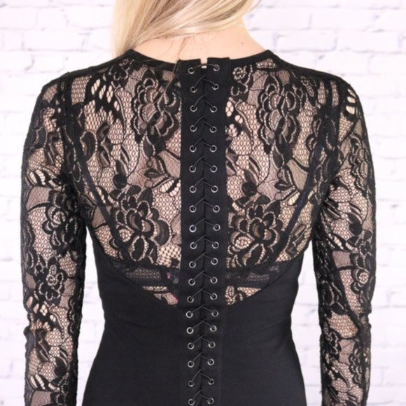 Guess black lace up long sleeve mini dress c1 - Picture 7 of 9